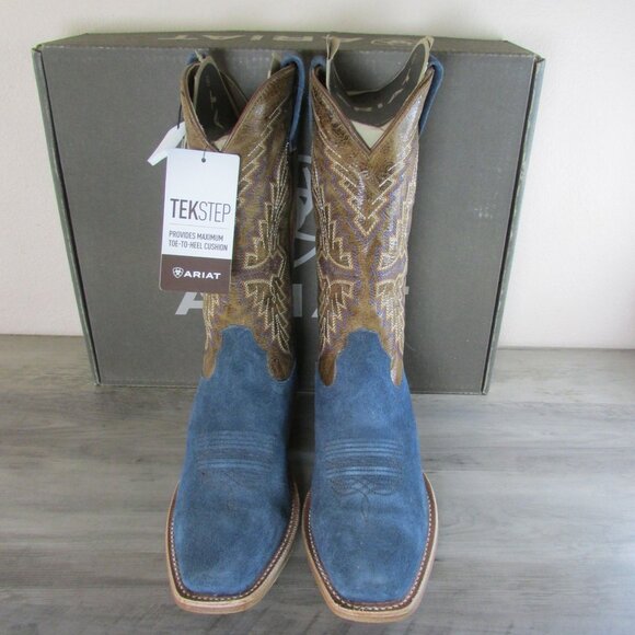 Ariat Men's Futurity Showman 13" Western Boots Navy Roughout/Bite the Dust Brown - Picture 2 of 4